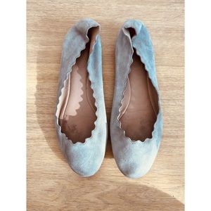 Chloé Lauren Scalloped Gray Grey Suede Ballet Flats 37 / US 7